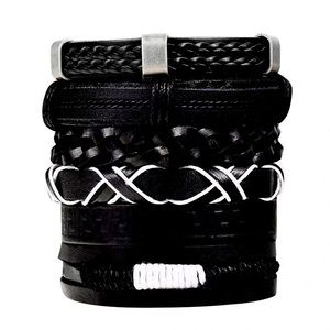 5 PCS Braided Leather Bracelets for Men Women Punk Rope Cuff Vintage Bracelets